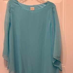 Turquoise Chiffon, Lined flowing top.